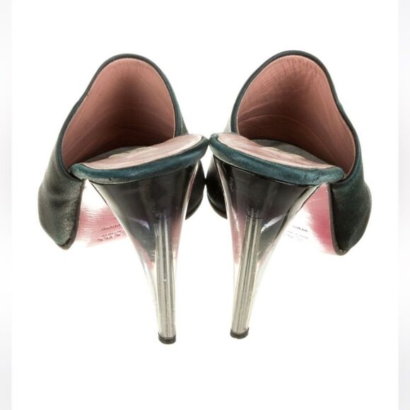 Black Prada Pointy Open Toe Satin Mule with clear heel size Size: 7 |US7, IT37 - Picture 4 of 5